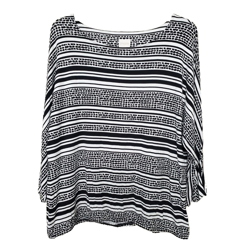 Chico's Mod Lines Dolman Sleeve Elastic Hem Blouson Top Size 2 Large